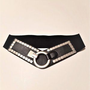 NEW Faux Leather and Elastic Belt with Metal Design